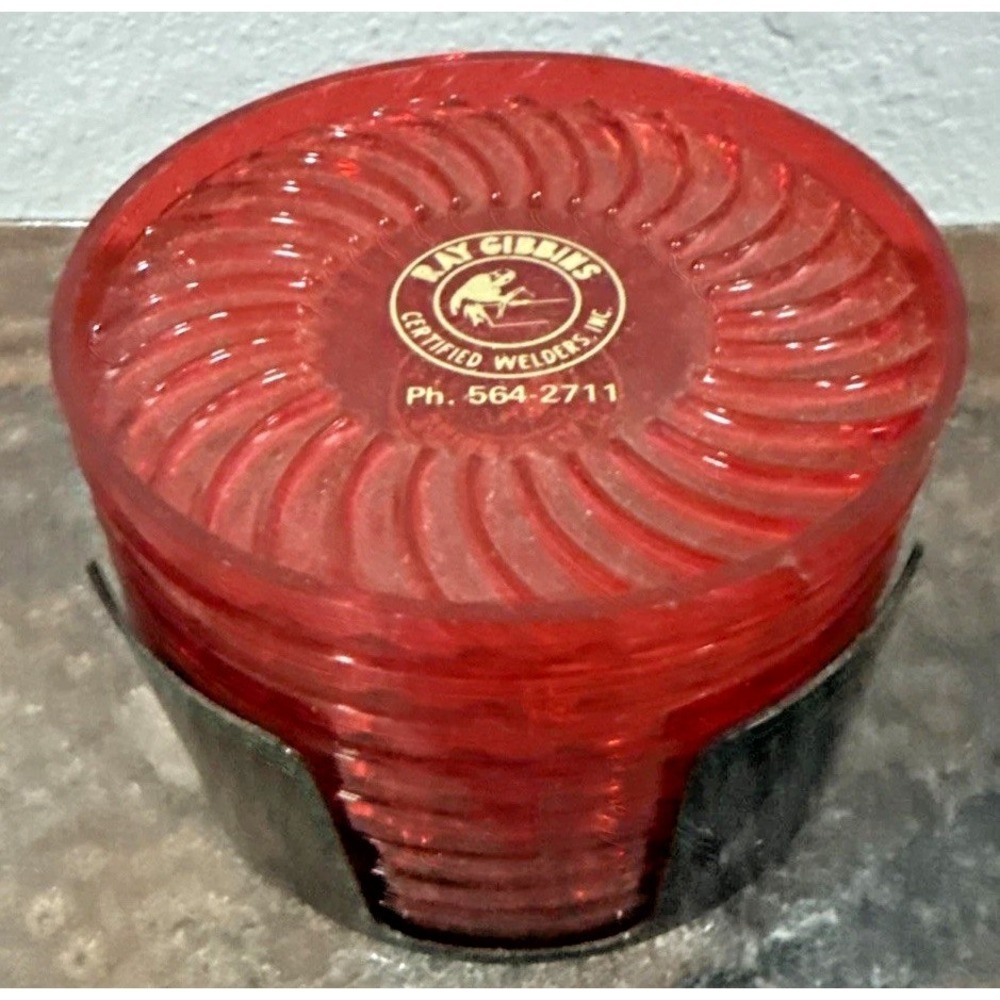 Vintage GROOVY Ritepoint USA Red Swirl Coaster Set Ray Gibbins LA Advertising
